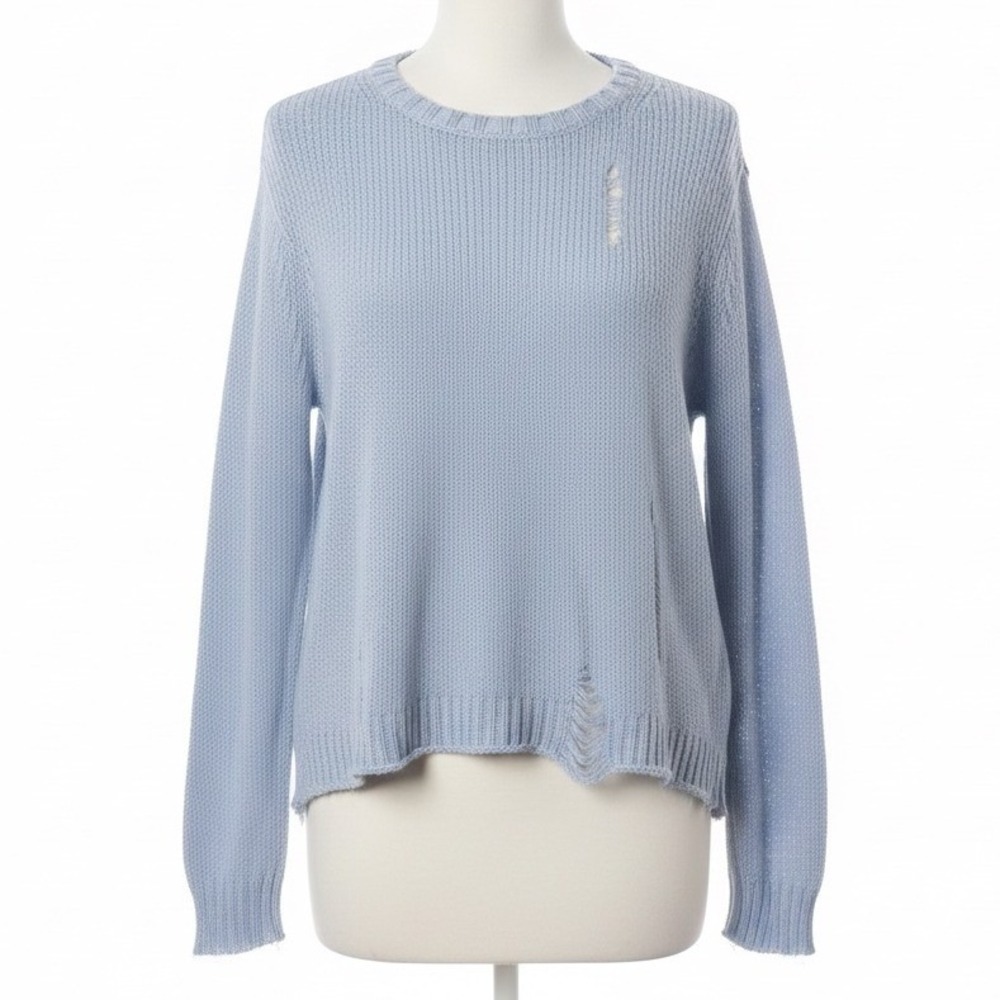 Wooden Ships Distressed Blue Knit Sweater M L‎ Coastal Bohemian Grunge Beachy